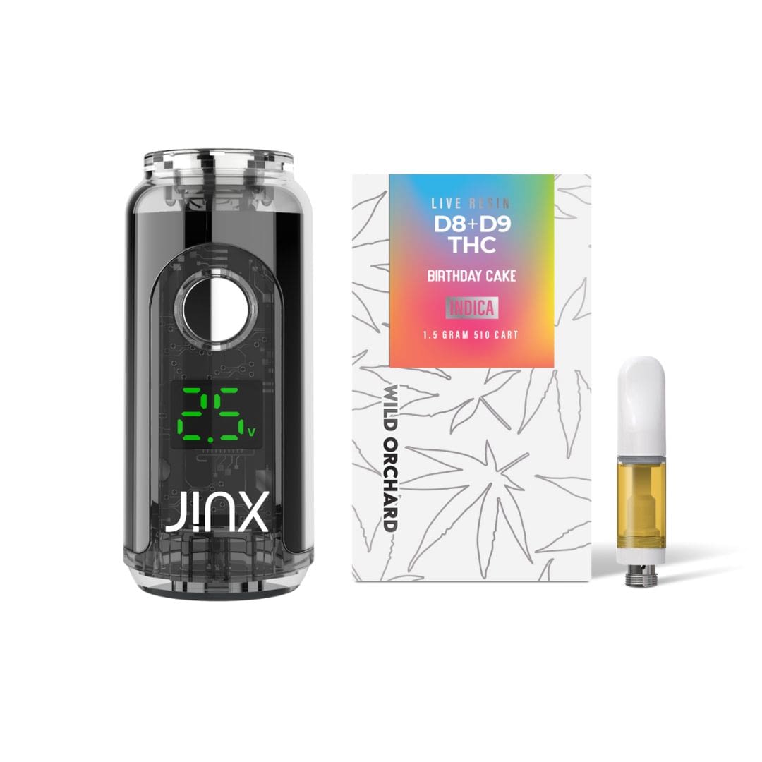 A box with a vaporizer, a 510 Battery, and a box of D8 Live Resin.