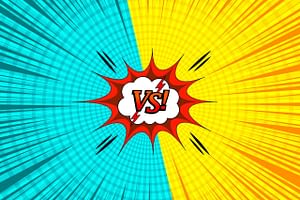 Comic-style image with a split blue and yellow background, a red burst at the center featuring "THCv vs. THCa" inside a white cloud, symbolizing an epic showdown or competition.