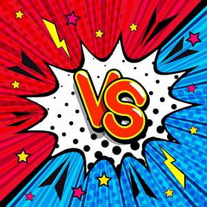 A comic-style illustration showcases "THCp vs. THCa" boldly in the center against dynamic red and blue backgrounds, surrounded by striking yellow lightning bolts and stars.